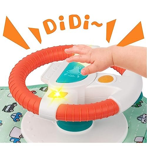 Soofam Baby Car Seat Toys for Infants with Mirror, Carseat Toys Steering Wheel with Music Lights and Driving Sounds, Travel Car Seat Toy for Infants Babies 6 to 12 Months