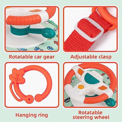 Soofam Baby Car Seat Toys for Infants with Mirror, Carseat Toys Steering Wheel with Music Lights and Driving Sounds, Travel Car Seat Toy for Infants Babies 6 to 12 Months