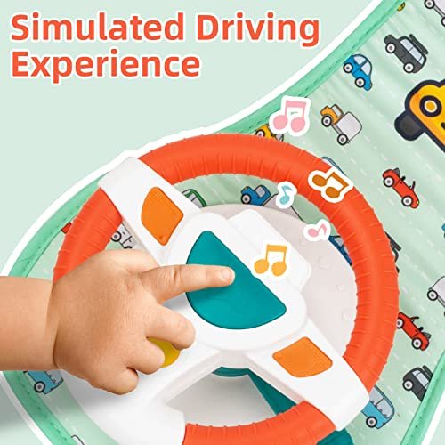 COVTOY Baby Car Seat Toys for Infants with Mirror Carseat Toys Steering Wheel with Music Lights Driving Sounds Car Seat Toy Baby Toys 6-12 Months