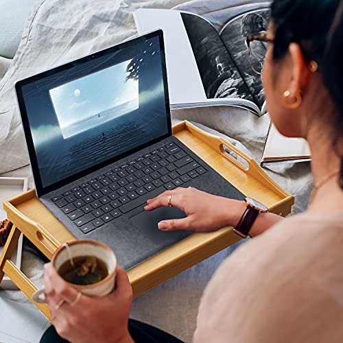 Easoger 2 Pack Bed Trays for Eating, 16.92 x 12.6 Inch Bed Table Tray with Folding Legs, Bamboo Breakfast in Bed Tray, Food Trays Fits for Adult Kids Eating Snack and Laptops TV