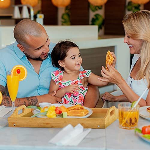 Easoger 2 Pack Bed Trays for Eating, 16.92 x 12.6 Inch Bed Table Tray with Folding Legs, Bamboo Breakfast in Bed Tray, Food Trays Fits for Adult Kids Eating Snack and Laptops TV