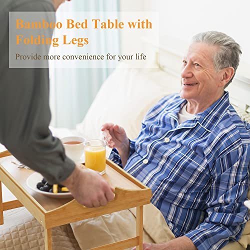 Easoger 2 Pack Bed Trays for Eating, 16.92 x 12.6 Inch Bed Table Tray with Folding Legs, Bamboo Breakfast in Bed Tray, Food Trays Fits for Adult Kids Eating Snack and Laptops TV
