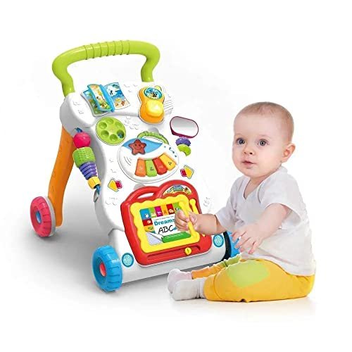 CURLYCOONS Baby Sit-to-Stand Learning Music Walker Trolley Multifunctional Music Cartoon Musical Developmental Educational Toy Gifts for Baby Toddlers Boys Girls Kids for Age 9 Months +
