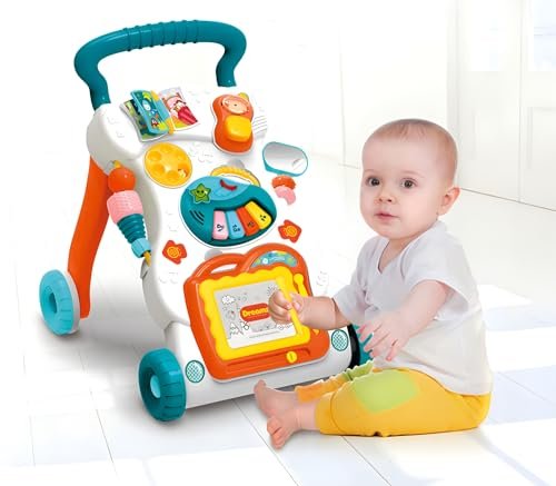 U HOOME 3 in 1 Baby Walker, Baby Push Walker for girls boys, Sit to Stand up Learning Walkers with drawing board, Infant Musical Activity Center for12 to 36 months