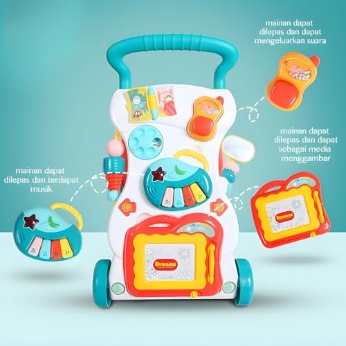 U HOOME 3 in 1 Baby Walker, Baby Push Walker for girls boys, Sit to Stand up Learning Walkers with drawing board, Infant Musical Activity Center for12 to 36 months