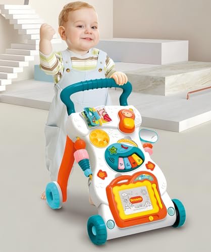 U HOOME 3 in 1 Baby Walker, Baby Push Walker for girls boys, Sit to Stand up Learning Walkers with drawing board, Infant Musical Activity Center for12 to 36 months