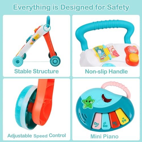 U HOOME 3 in 1 Baby Walker, Baby Push Walker for girls boys, Sit to Stand up Learning Walkers with drawing board, Infant Musical Activity Center for12 to 36 months