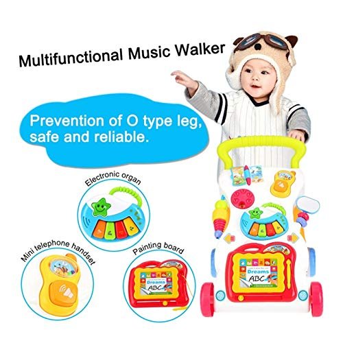 YOUPIN Baby Walker Multifunction Infant Stand-to-Sit Toddler Four Wheels Trolley Kids Learning Walking Toddler Toys Piano Drawing Gift (Color : With box)
