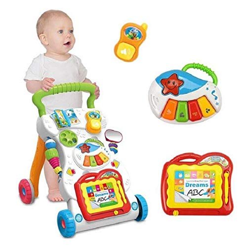 YOUPIN Baby Walker Multifunction Infant Stand-to-Sit Toddler Four Wheels Trolley Kids Learning Walking Toddler Toys Piano Drawing Gift (Color : With box)