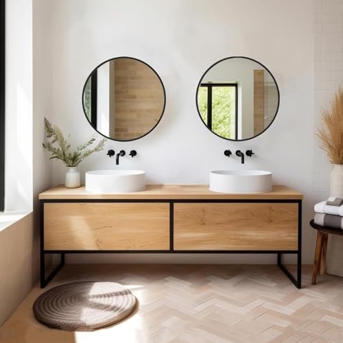 bunca 20" Black Round Mirror