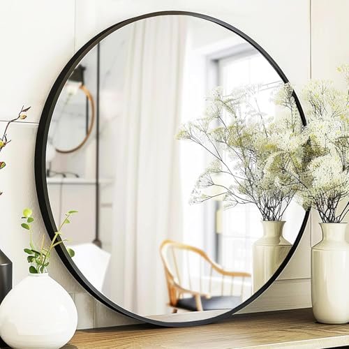 bunca 20" Black Round Mirror