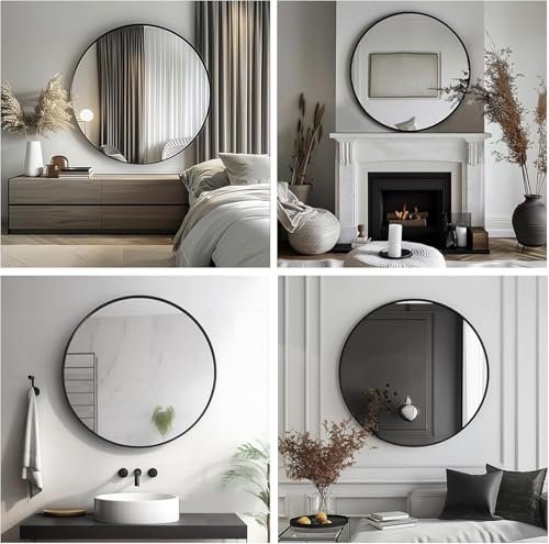 bunca 20" Black Round Mirror