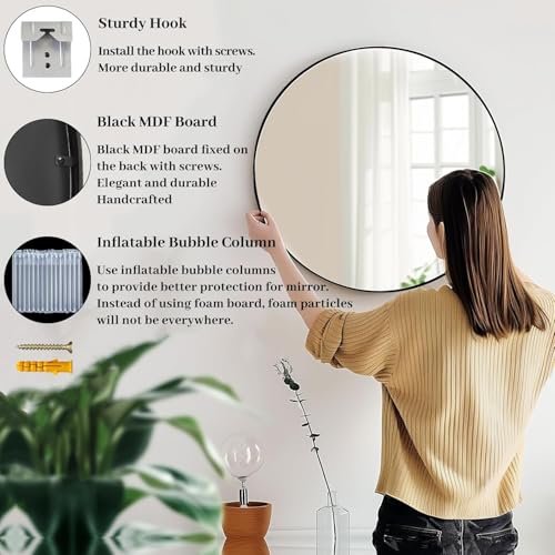 bunca 20" Black Round Mirror