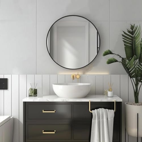 bunca 20" Black Round Mirror