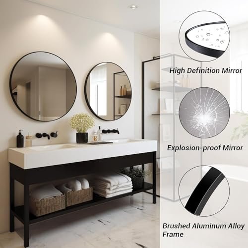bunca 20" Black Round Mirror