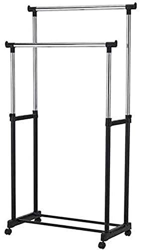 Double pole Clothes portable Rack Hanger Extendable Rolling Garments