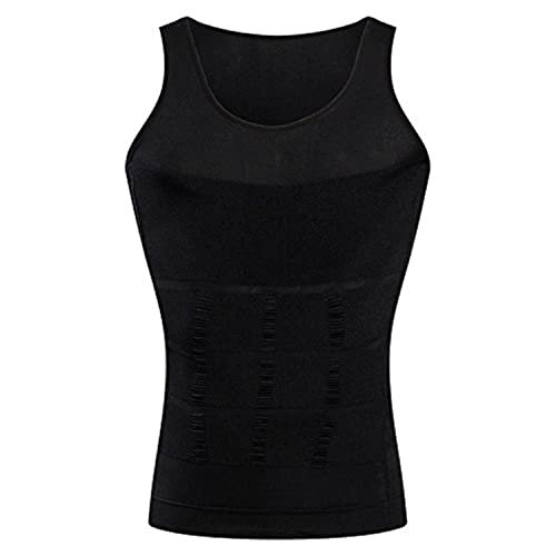 Men Corset Body Slimming Tummy Shaper Vest Belly Waist Girdle Shirt Shapewear Underwear, S - Black