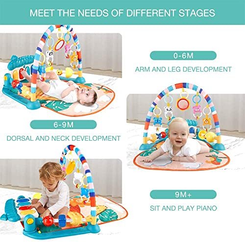 Harinder Baby Musical Baby Gym Play Mat Musical Activity Piano Toddler Play Gym Tummy Time Padded Mat for Newborn Infants