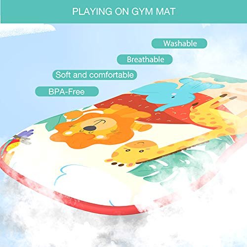 Pansy Baby Play Mat Baby Gym, Tummy Time Baby Activity Gym Mat with 5 Sensory Baby Toys for Newborn Toddler Infants (Blue)