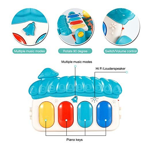 Pansy Baby Play Mat Baby Gym, Tummy Time Baby Activity Gym Mat with 5 Sensory Baby Toys for Newborn Toddler Infants (Blue)