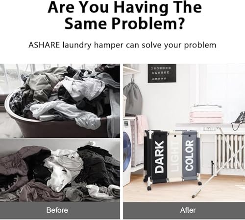 سلة غسيل BUNCA بثلاث أقسام مع عجلات دوارة وغطاء مقاوم للغبار – عربة فرز الغسيل للمنزل والحمام 64×35×60 سم (بني X بيج X اسود (كتابة عربي))