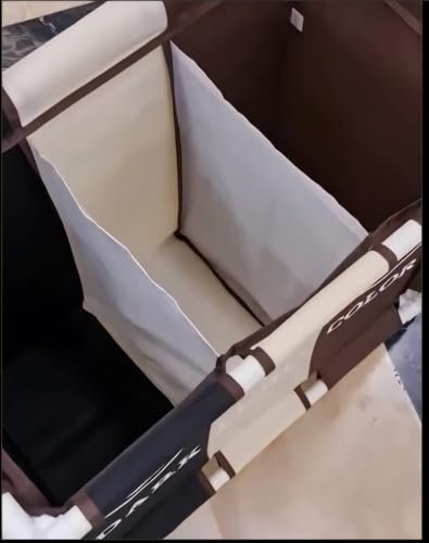 سلة غسيل BUNCA بثلاث أقسام مع عجلات دوارة وغطاء مقاوم للغبار – عربة فرز الغسيل للمنزل والحمام 64×35×60 سم (بني X بيج X اسود (كتابة عربي))