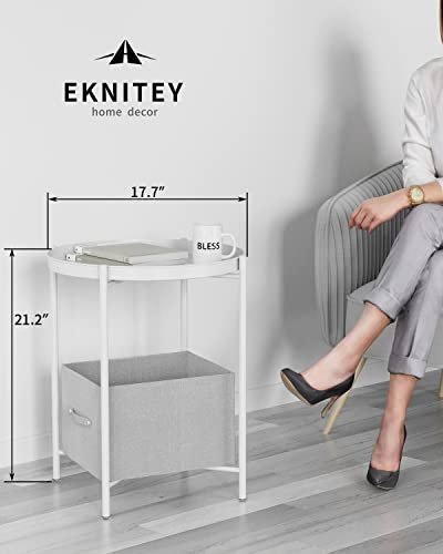 EKNITEY End Table,Folding Metal Side Table Waterproof Small Coffee Table Sofa Side Table with Removable Tray for Living Room Bedroom Balcony and Office