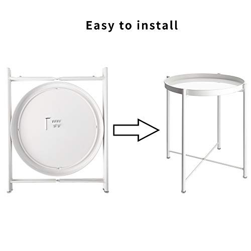 EKNITEY End Table,Folding Metal Side Table Waterproof Small Coffee Table Sofa Side Table with Removable Tray for Living Room Bedroom Balcony and Office