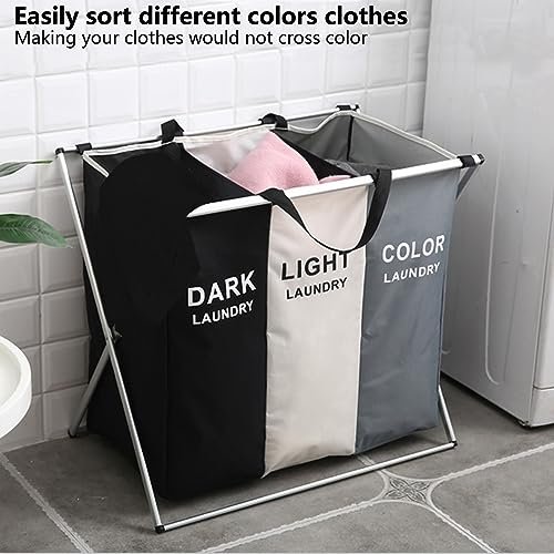 COSDACE Laundry Basket,Upgraded 136L Laundry Hamper 3 Sections Laundry Bin Sorter, Waterproof & Foldable Washing Storage Bag for Dirty Clothes Toys Towel in Bathroom Bedroom Organization