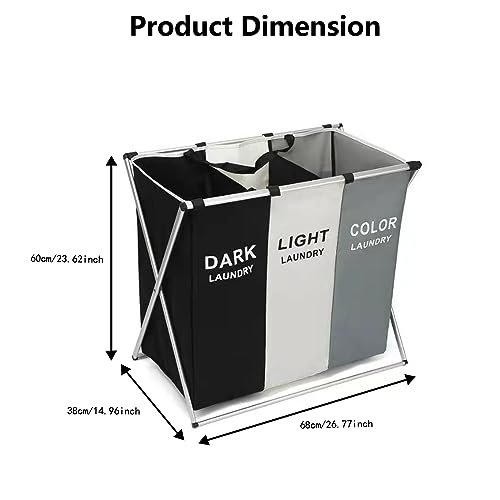 COSDACE Laundry Basket,Upgraded 136L Laundry Hamper 3 Sections Laundry Bin Sorter, Waterproof & Foldable Washing Storage Bag for Dirty Clothes Toys Towel in Bathroom Bedroom Organization