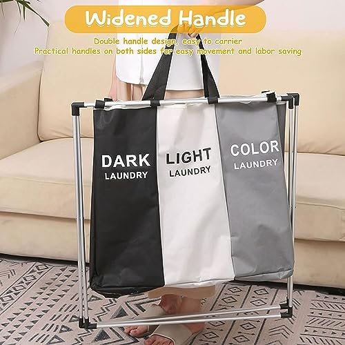 COSDACE Laundry Basket,Upgraded 136L Laundry Hamper 3 Sections Laundry Bin Sorter, Waterproof & Foldable Washing Storage Bag for Dirty Clothes Toys Towel in Bathroom Bedroom Organization