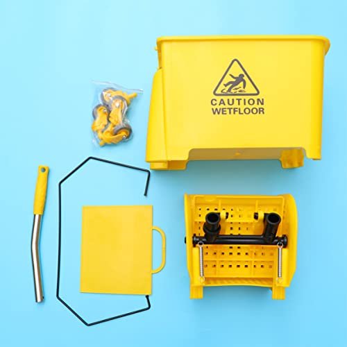 Side Press Wringer Mop Bucket Commercial Mop Bucket on Wheels 20L for Home Mall Floor Cleaning Plastic Wheel