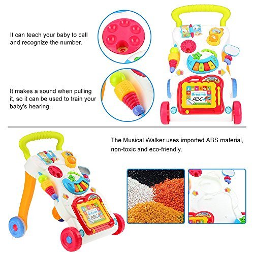 Toyshine musical my first step push and pull baby activity walker with interactive toys - big (Multicolor)