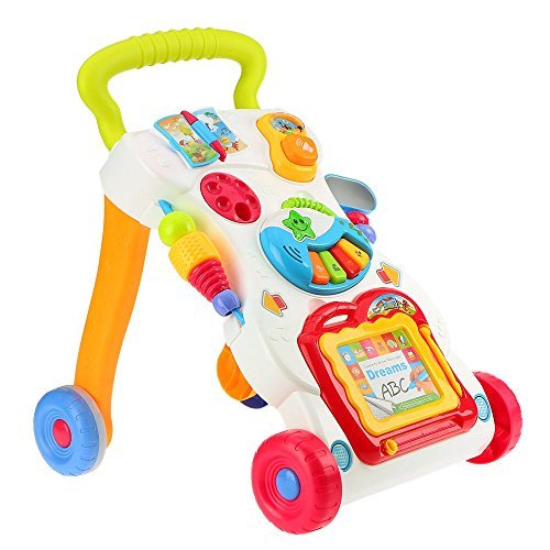 Toyshine musical my first step push and pull baby activity walker with interactive toys - big (Multicolor)