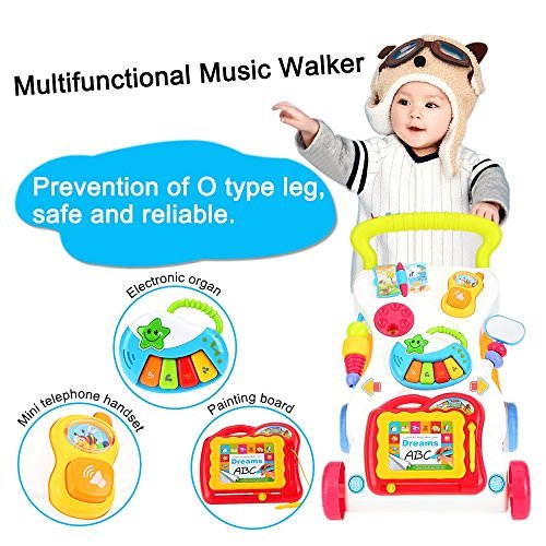 Toyshine musical my first step push and pull baby activity walker with interactive toys - big (Multicolor)