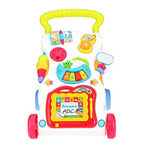 Toyshine musical my first step push and pull baby activity walker with interactive toys - big (Multicolor)