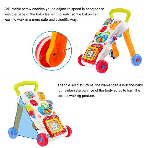 Toyshine musical my first step push and pull baby activity walker with interactive toys - big (Multicolor)