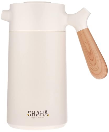 Shaha Stainless Steel Vacuum Flask Wooden Handle, 1.4L,White