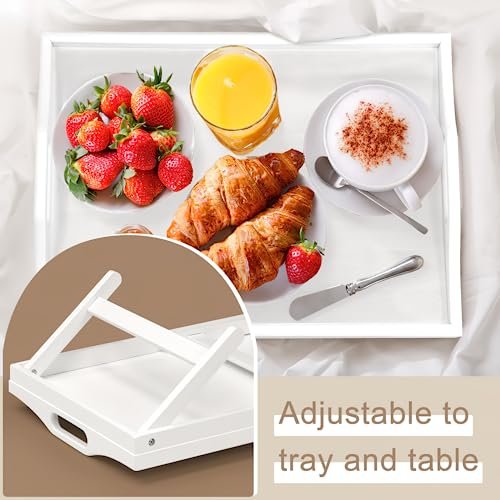 Mxbamhyc 2 Pack Bed Tray Table Breakfast Trays Serving Tray Bamboo Bed Laptap with Floding Legs Handles and Phone Holders