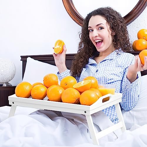 Mxbamhyc 2 Pack Bed Tray Table Breakfast Trays Serving Tray Bamboo Bed Laptap with Floding Legs Handles and Phone Holders