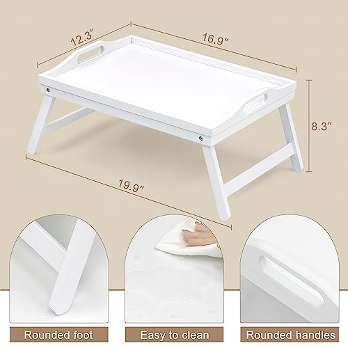 Mxbamhyc 2 Pack Bed Tray Table Breakfast Trays Serving Tray Bamboo Bed Laptap with Floding Legs Handles and Phone Holders