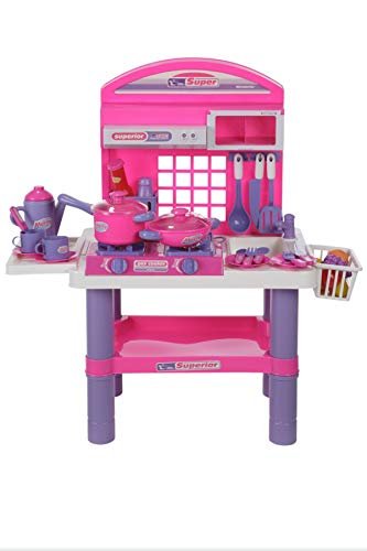 Value Smash Kitchen Set for Girls, Play Kitchen Set and Accessories Girls - 36 Pieces and Big Table