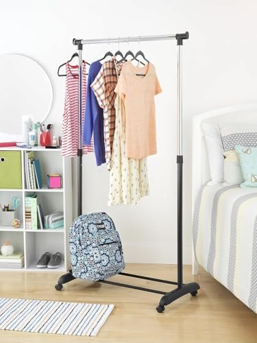 Whitmor Black and Chrome Adjustable Garment Rack-Rolling Clothes Organizer