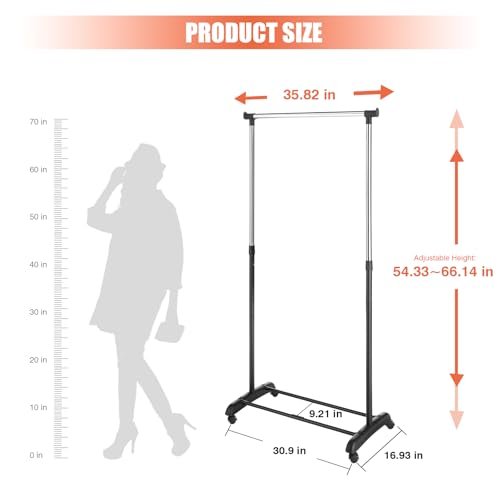 Whitmor Black and Chrome Adjustable Garment Rack-Rolling Clothes Organizer