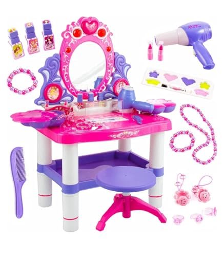 Beauty Dresser Vanity MakEUp Play Set Girls Dressing Table With Mirror And MUSic