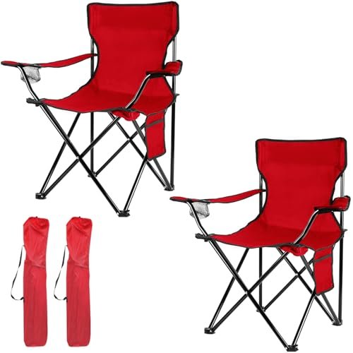 Damei century Portable Camping Chairs Enjoy The Outdoors with a Versatile Folding Chair, Sports Chair, Outdoor Chair & Lawn Chair, with Side Pockets Red