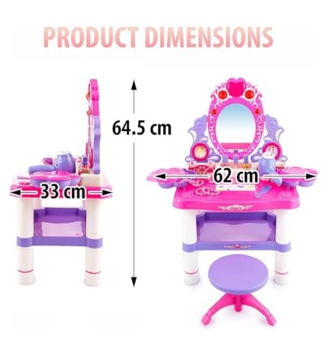 16 Piece Beauty Vanity Table Play Set Makeup with Mirror Table and Music bunca