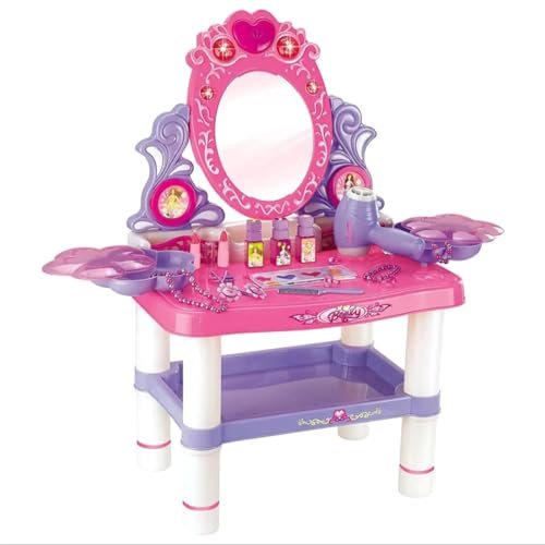 16 Piece Beauty Vanity Table Play Set Makeup with Mirror Table and Music bunca