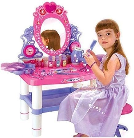 16 Piece Beauty Vanity Table Play Set Makeup with Mirror Table and Music bunca