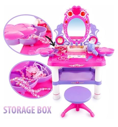 16 Piece Beauty Vanity Table Play Set Makeup with Mirror Table and Music bunca